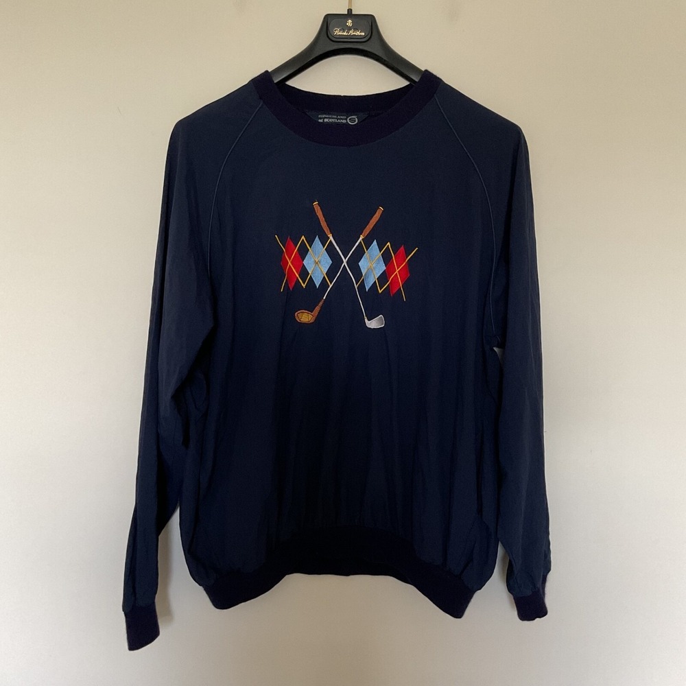 VTG Sunderland of Scotland Mens Sz XXL Golf Embroidered Argyle Windbreaker Navy